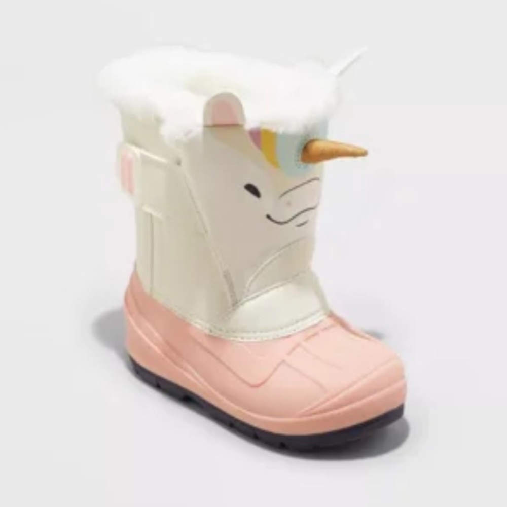 Cat & Jack Toddler Frankie Winter Pink White Unicorn Faux Fur Boots Waterproof 7